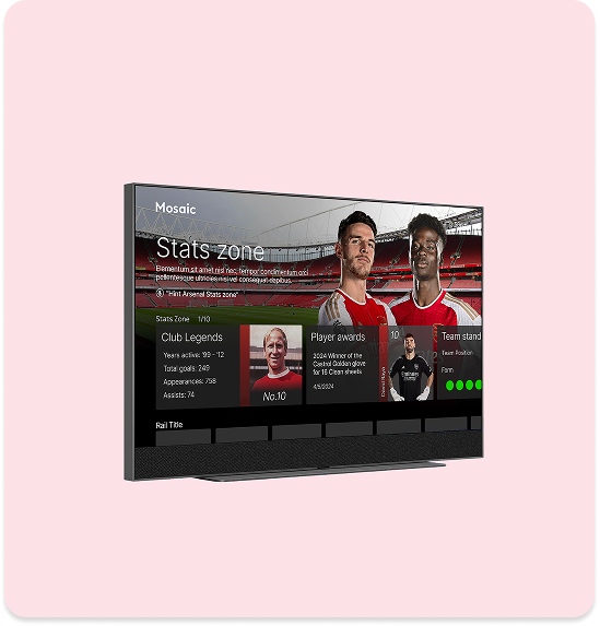 entOS Sports Case Study Card showcasing a Sky Glass TV on a Team destination page.